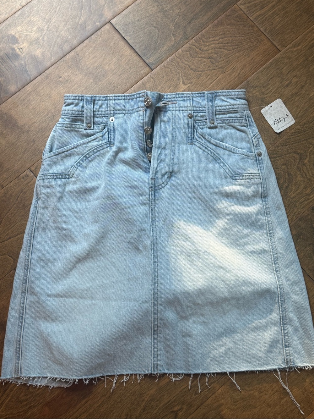 We The Free Light Blue Button-Front Denim Mini Skirt